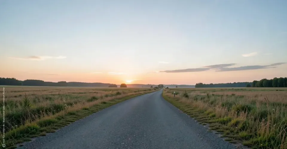 Ruhige Szene mit weitem Himmel oder offenem Weg in weichem Licht. Das Bild vermittelt Weite, Stille und Hoffnung.