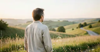 Eine ruhige sommerliche Landschaft in warmem Licht vermittelt Erholung, Weite und einen Moment der stillen Pause.